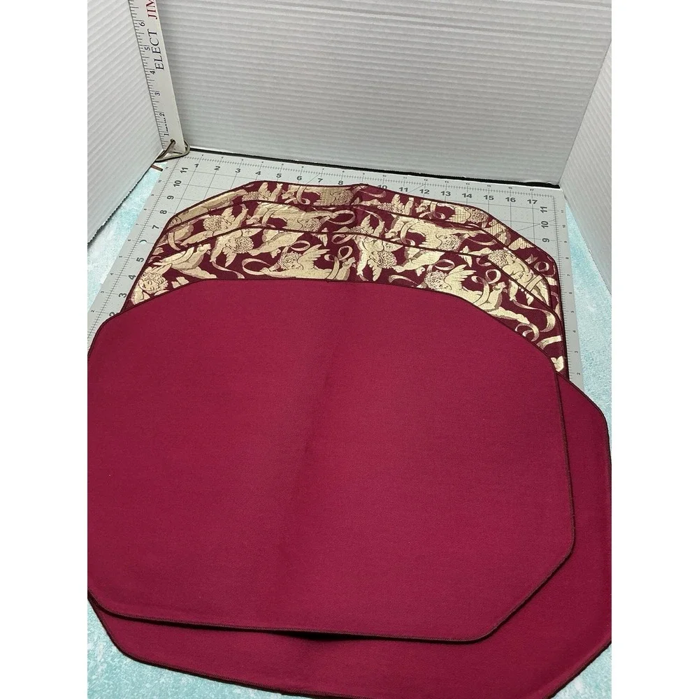 Gold Print  Floating‎ Cherub Angels -Placemats Set of 6 Maroon Cotton